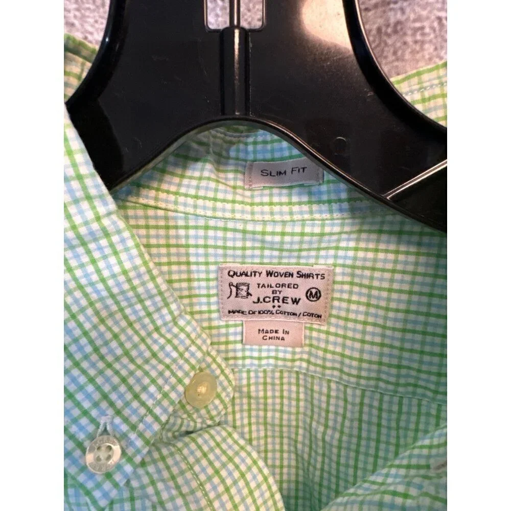 J.Crew Mens Slim Fit Button-Down Shirt Green Plaid Size M